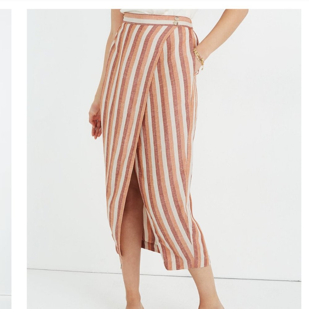 Madewell | Pull-On Wrap Midi Striped Skirt in XS | NWT
